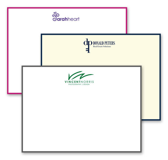 Triple Thick Custom Flat Bordered Note Cards with Your 1-Color Artwork - Raised Ink